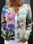 Multicolor Block Knitted Casual Crew Neck Cardigan