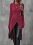 Women's Long Sleeve T-shirt Spring/Fall Wine Red Plain Split Joint Crew Neck Daily Going Out Vintage Top