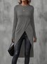 Women's Long Sleeve T-shirt Spring/Fall Wine Red Plain Split Joint Crew Neck Daily Going Out Vintage Top