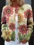 Multicolor Block Knitted Casual Crew Neck Cardigan