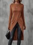 Women's Long Sleeve T-shirt Spring/Fall Wine Red Plain Split Joint Crew Neck Daily Going Out Vintage Top