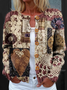 Ethnic Peasant Crew Neck Loose Cardigan