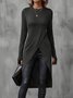 Women's Long Sleeve T-shirt Spring/Fall Wine Red Plain Split Joint Crew Neck Daily Going Out Vintage Top