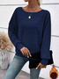 Women's Long Sleeve T-shirt Spring/Fall Light Gray Plain Jacquard Crew Neck Daily Going Out Vintage Top