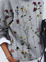Women's Floral Print Casual Long Sleeve Crew Neck Sweater