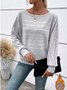 Women's Long Sleeve T-shirt Spring/Fall Light Gray Plain Jacquard Crew Neck Daily Going Out Vintage Top