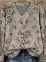 V Neck Floral Casual Loose Sweater