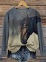 Loose Ethnic Animal Picture V Neck Sweater