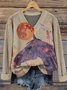 V Neck Ethnic Animal Picture Loose Sweater