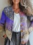 Knitted Casual Crew Neck Multicolor Block Cardigan