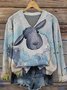 V Neck Ethnic Animal Picture Loose Sweater