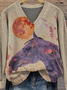 V Neck Ethnic Animal Picture Loose Sweater