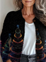 Women's Christmas Print Casual Button Cardigan
