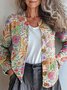 Crew Neck Loose Ethnic Floral Cardigan