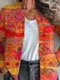 Knitted Casual Crew Neck Multicolor Block Cardigan