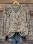 V Neck Floral Casual Loose Sweater