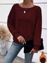 Women's Long Sleeve T-shirt Spring/Fall Light Gray Plain Jacquard Crew Neck Daily Going Out Vintage Top