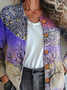 Knitted Casual Crew Neck Multicolor Block Cardigan
