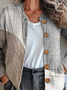 Crew Neck Multicolor Block Knitted Ethnic Cardigan