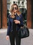 Plain Stand Collar Street Fashionable Leather And Pu Suit Jacket
