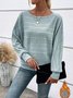 Women's Long Sleeve T-shirt Spring/Fall Light Gray Plain Jacquard Crew Neck Daily Going Out Vintage Top
