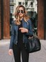 Plain Stand Collar Street Fashionable Leather And Pu Suit Jacket