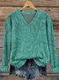 V Neck Ethnic Geometry Casual Loose Sweater