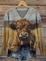 Casual Loose Animal Picture V Neck Sweater