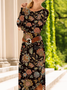 Women's Long Sleeve Spring/Fall Black Floral Crew Neck Daily Going Out Casual Midi A-Line T-Shirt Dress Dress