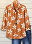 Women's Long Sleeve Shirt Spring/Fall Yellow Brown Floral Buckle Shirt Collar Regular Sleeve Daily Going Out Casual Top