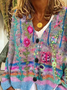 Women's Floral Print Casual V-Neck Button Cardigan