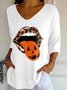 V-Neck Retro Halloween Lips Leopard Pumpkin Fall Printed T-Shirt