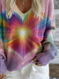 Vintage Gradient Pattern V Neck Loose Sweater