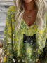 Casual Loose Floral V Neck Sweater