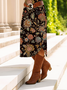 Women's Long Sleeve Spring/Fall Black Floral Crew Neck Daily Going Out Casual Midi A-Line T-Shirt Dress Dress