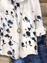 Women's Long Sleeve Shirt Spring/Fall White Floral Buckle Shirt Collar Regular Sleeve Daily Going Out Casual Top