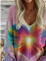 Vintage Gradient Pattern V Neck Loose Sweater