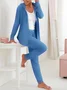 Women's Drawstring Plain Daily Going Out Two-Piece Set Gray Casual Spring/Fall Coat With Pants Matching Set