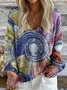 V Neck Ethnic Gradient Pattern Sweater
