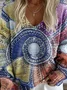 V Neck Ethnic Gradient Pattern Sweater