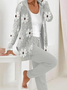 Women's Printing Floral Daily Going Out Two-Piece Set Light Gray Casual Spring/Fall Coat With Pants Matching Set