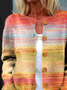 Knitted Crew Neck Striped Ethnic Cardigan