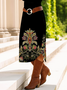 Women's Long Sleeve Spring/Fall Black Floral Crew Neck Daily Going Out Casual Midi A-Line T-Shirt Dress Dress