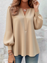 V Neck Cotton Casual Plain Shirt
