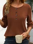 Plain Casual Crew Neck Cotton T-Shirt