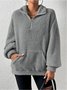 Split Joint Casual Loose Plush And Fleece Women's Stand Collar Zipper Sweatshirt