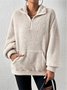 Split Joint Casual Loose Plush And Fleece Women's Stand Collar Zipper Sweatshirt