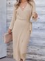 Women's Long Sleeve Spring/Fall Khaki Plain Split Joint V Neck Daily Going Out Vintage Maxi A-Line Tank Dress