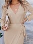 Women's Long Sleeve Spring/Fall Khaki Plain Split Joint V Neck Daily Going Out Vintage Maxi A-Line Tank Dress