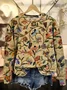 Women's Floral Print Casual Crew Neck Long Sleeve Sweatshirt